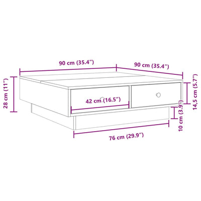 sofabord 90x90x28 cm konstrueret træ hvid