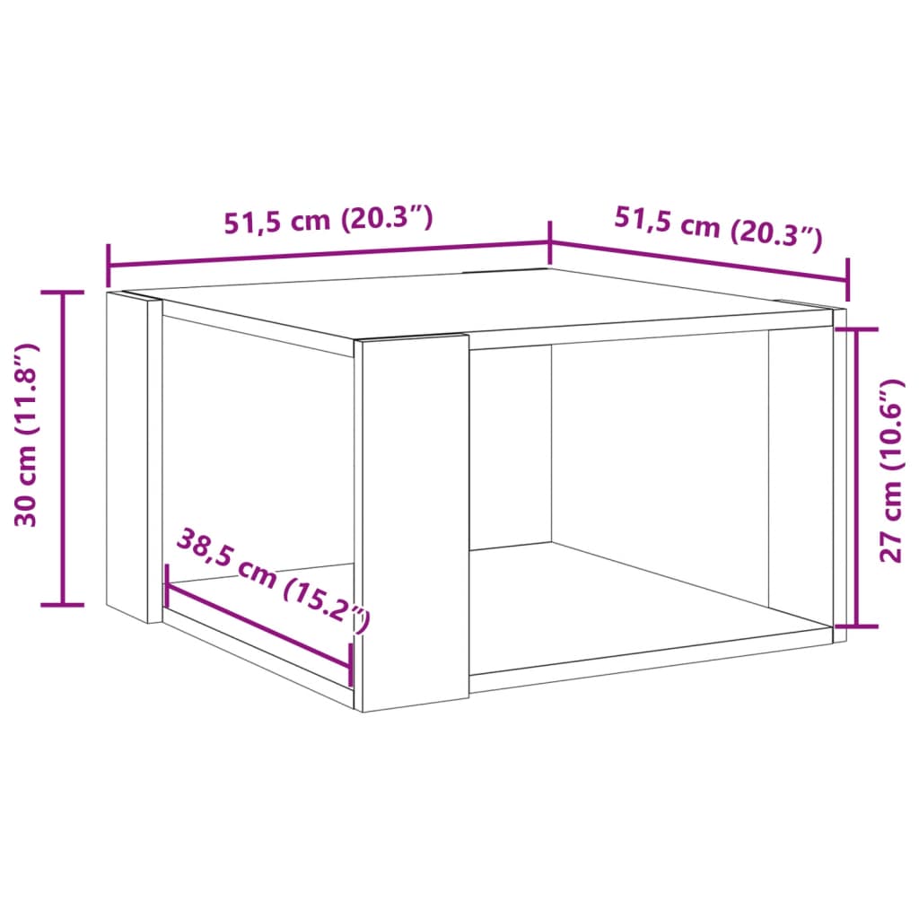 sofabord 51,5x51,5x30 cm konstrueret træ sort