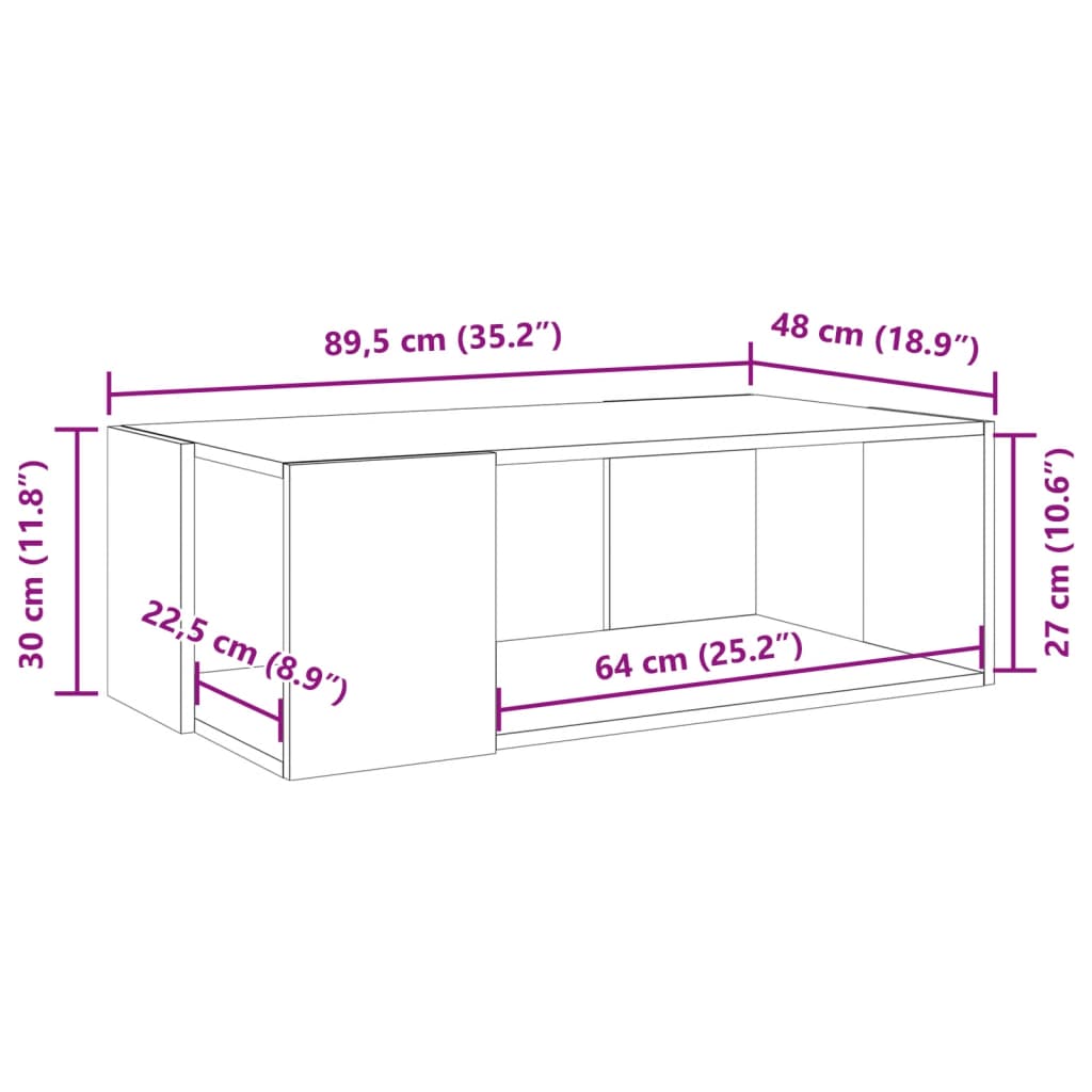 sofabord 89,5x48x30 cm konstrueret træ hvid