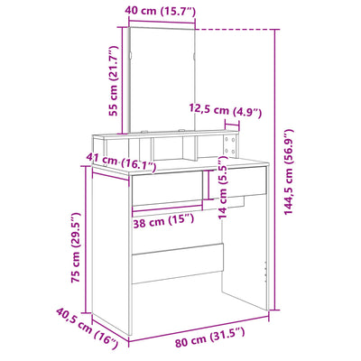 makeupbord med spejl 80x41x144,5 cm sort