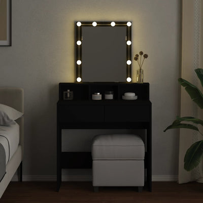 makeupbord med LED-lys 80x41x144,5 cm sort