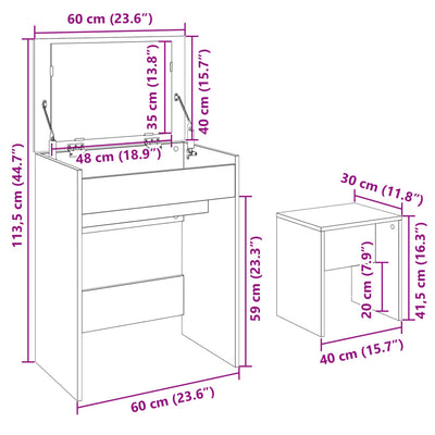 kosmetikbord med skammel 60x40x113,5 cm sonoma-eg