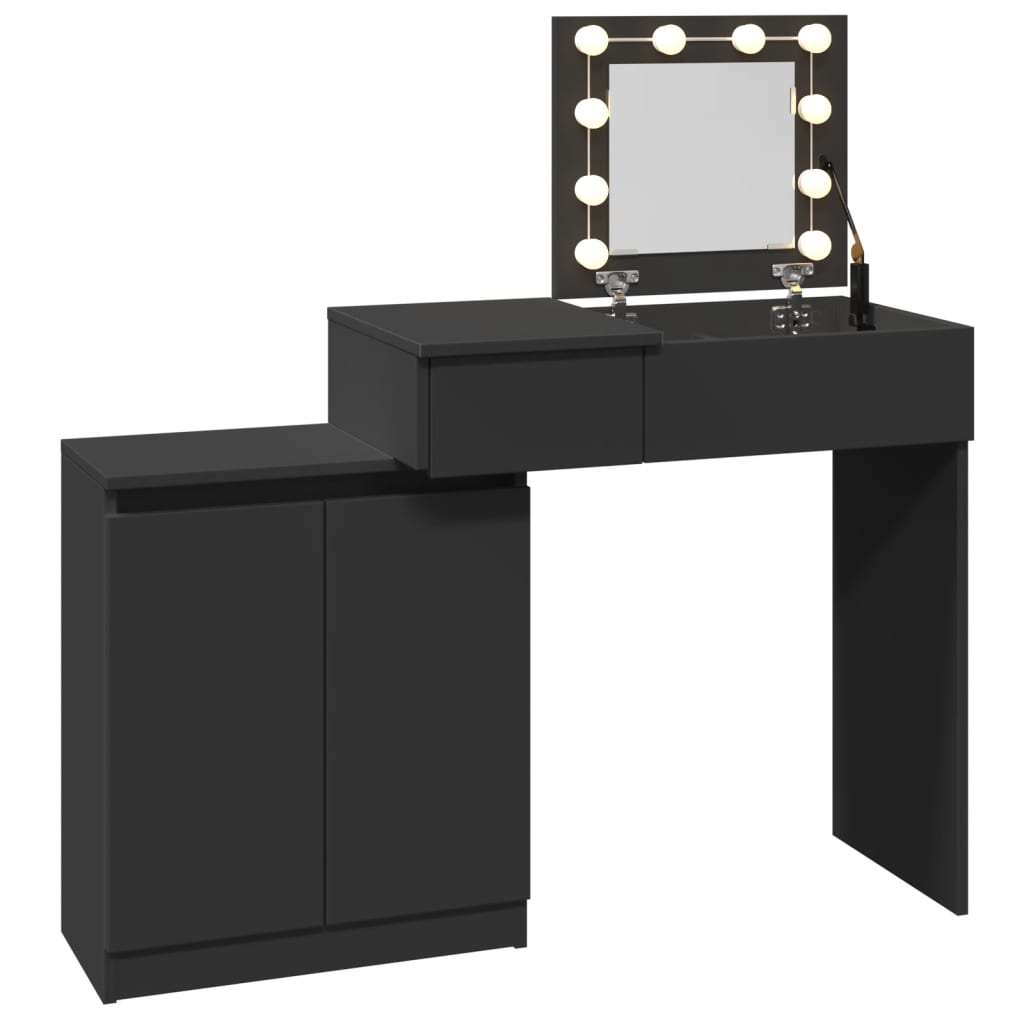 makeupbord med LED-lys 115x37x110,5 cm sort