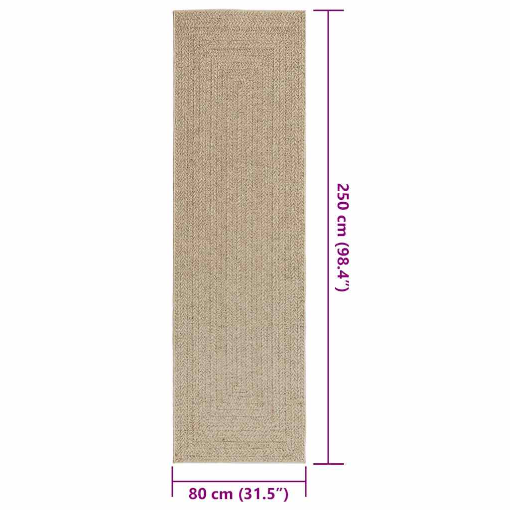 gulvtæppe ZIZUR beige 80x250 cm jute-look indendørs og udendørs