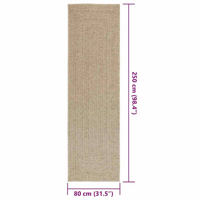 gulvtæppe ZIZUR beige 80x250 cm jute-look indendørs og udendørs