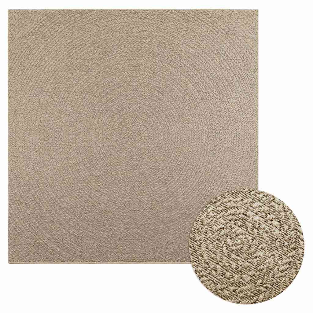 gulvtæppe ZIZUR beige 200x200cm jute-look indendørs og udendørs