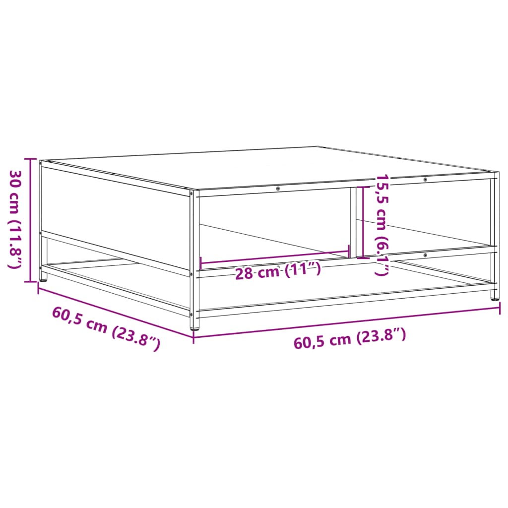 sofabord 60,5x60,5x30 cm konstrueret træ og metal sonoma-eg