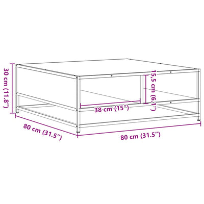 sofabord 80x80x30 cm konstrueret træ og metal røget egetræ