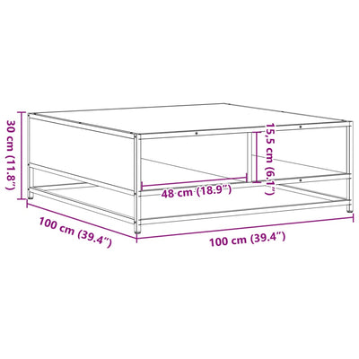 sofabord 100x100x30 cm konstrueret træ og metal røget egetræ