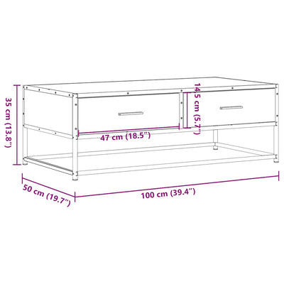 sofabord 100x50x35 cm konstrueret træ og metal grå sonoma-eg