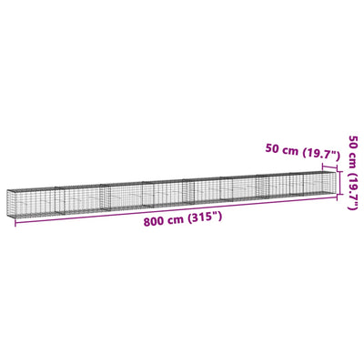 gabionkurv med cover 800x50x50 cm galvaniseret jern