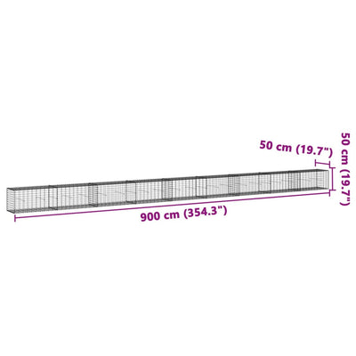 gabionkurv med cover 900x50x50 cm galvaniseret jern