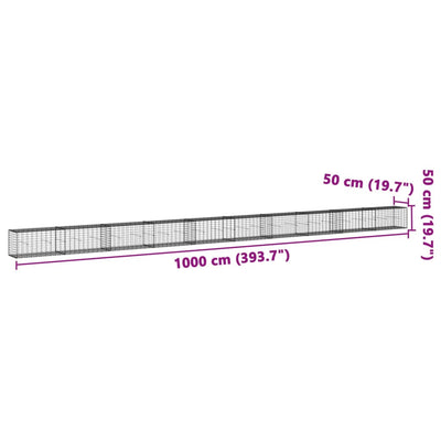 gabionkurv med cover 1000x50x50 cm galvaniseret jern