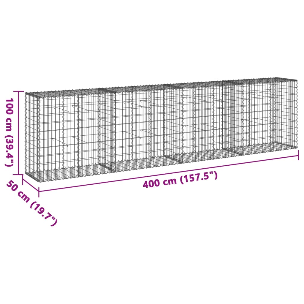 gabionkurv med cover 400x50x100 cm galvaniseret jern