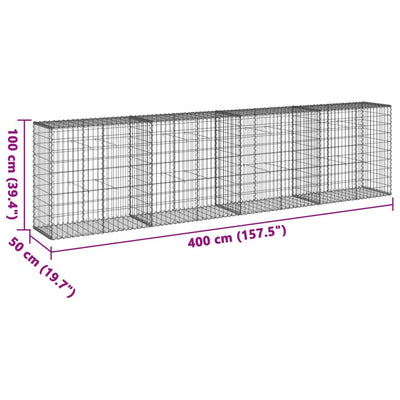 gabionkurv med cover 400x50x100 cm galvaniseret jern