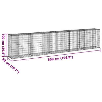 gabionkurv med cover 500x50x100 cm galvaniseret jern