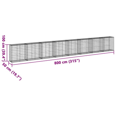 gabionkurv med cover 800x50x100 cm galvaniseret jern