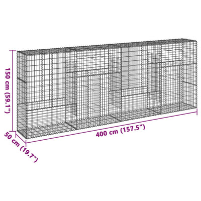 gabionkurv med cover 400x50x150 cm galvaniseret jern