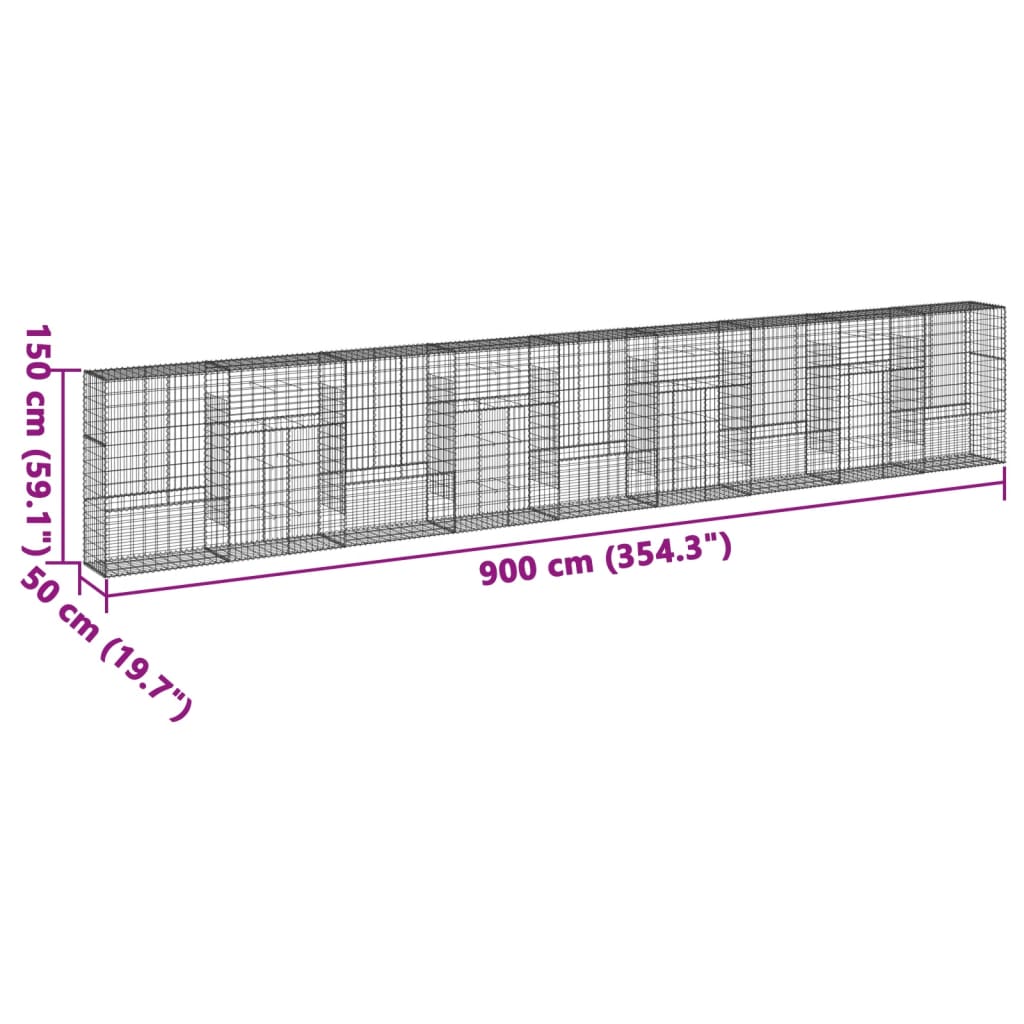 gabionkurv med cover 900x50x150 cm galvaniseret jern