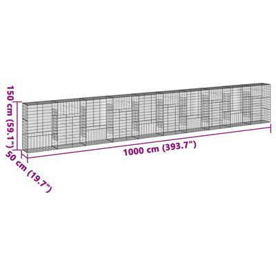 gabionkurv med cover 1000x50x150 cm galvaniseret jern