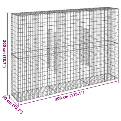 gabionkurv med cover 300x50x200 cm galvaniseret jern