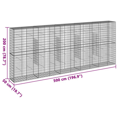 gabionkurv med cover 500x50x200 cm galvaniseret jern