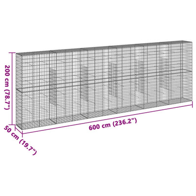 gabionkurv med cover 600x50x200 cm galvaniseret jern