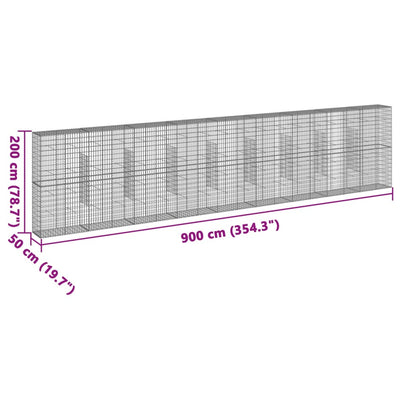 gabionkurv med cover 900x50x200 cm galvaniseret jern