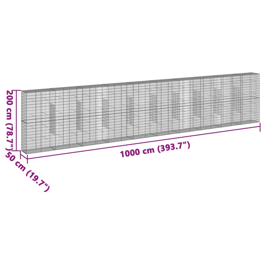 gabionkurv med cover 1000x50x200 cm galvaniseret jern