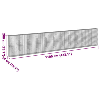 gabionkurv med cover 1100x50x200 cm galvaniseret jern