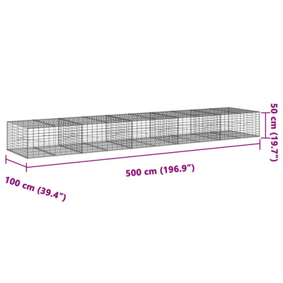 gabionkurv med cover 500x100x50 cm galvaniseret jern