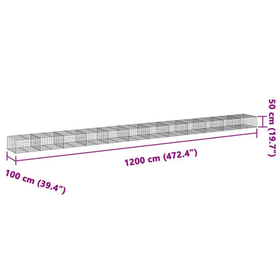 gabionkurv med cover 1200x100x50 cm galvaniseret jern