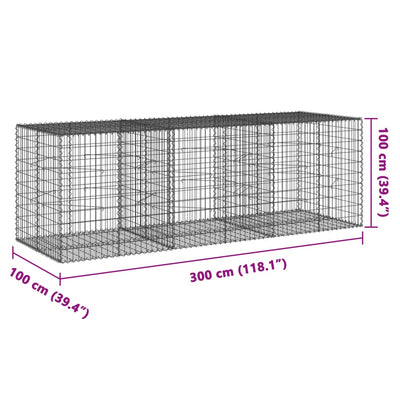 gabionkurv med cover 300x100x100 cm galvaniseret jern