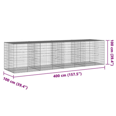 gabionkurv med cover 400x100x100 cm galvaniseret jern