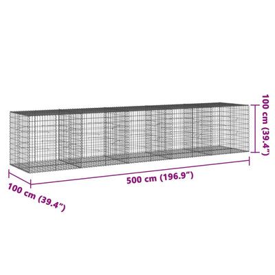 gabionkurv med cover 500x100x100 cm galvaniseret jern