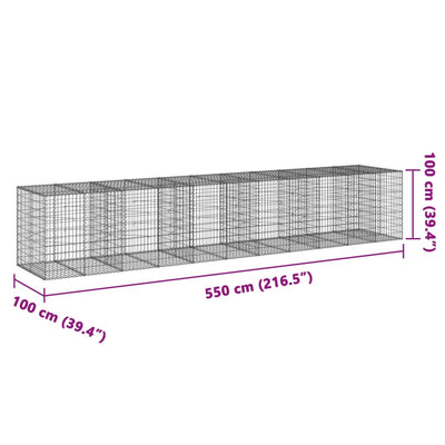 gabionkurv med cover 550x100x100 cm galvaniseret jern