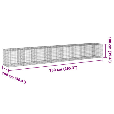 gabionkurv med cover 750x100x100 cm galvaniseret jern