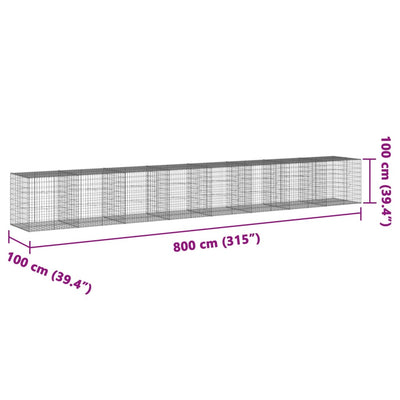 gabionkurv med cover 800x100x100 cm galvaniseret jern