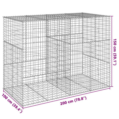 gabionkurv med cover 200x100x150 cm galvaniseret jern