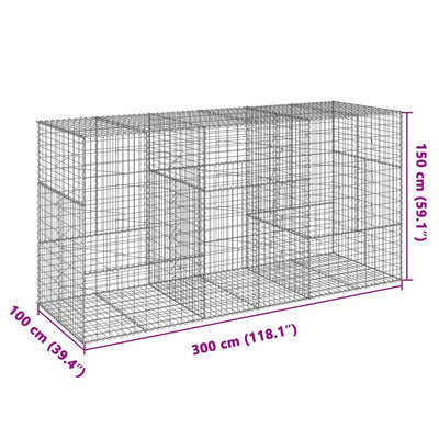 gabionkurv med cover 300x100x150 cm galvaniseret jern