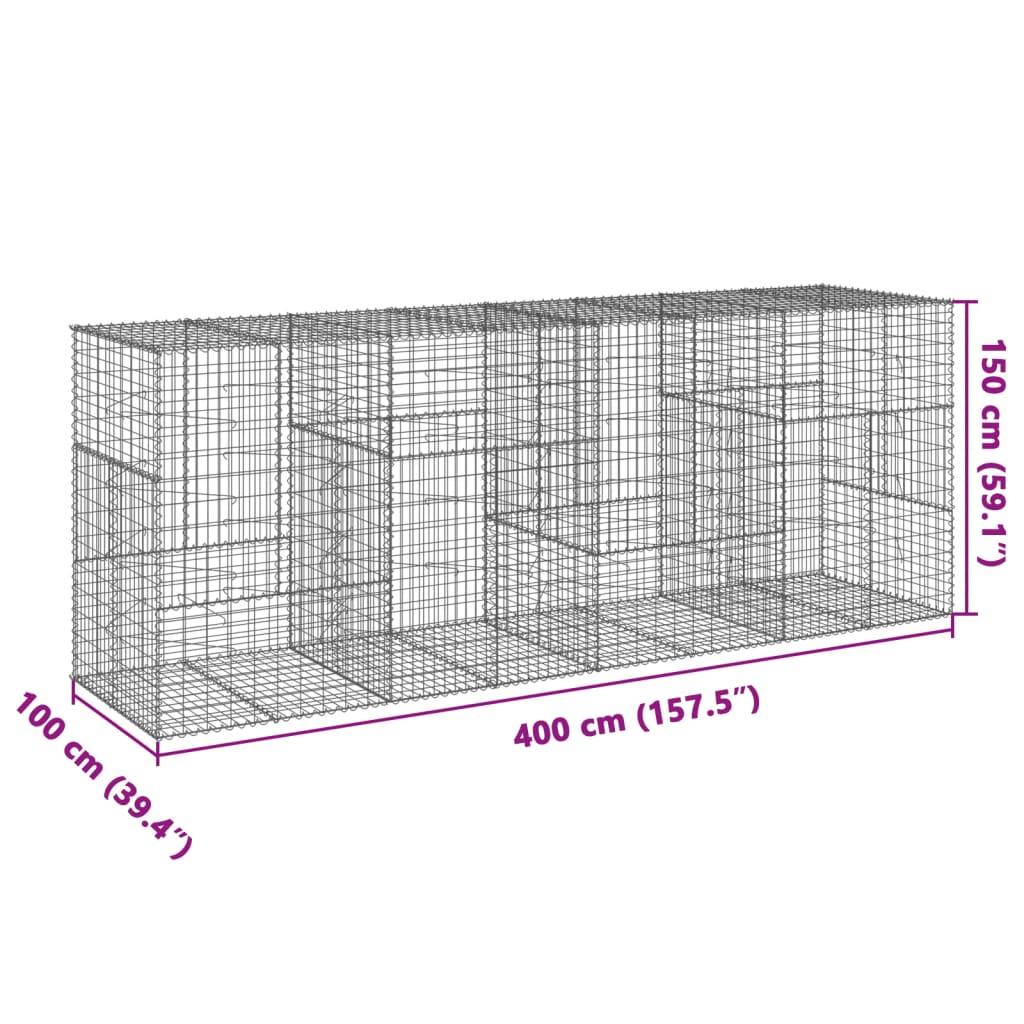 gabionkurv med cover 400x100x150 cm galvaniseret jern