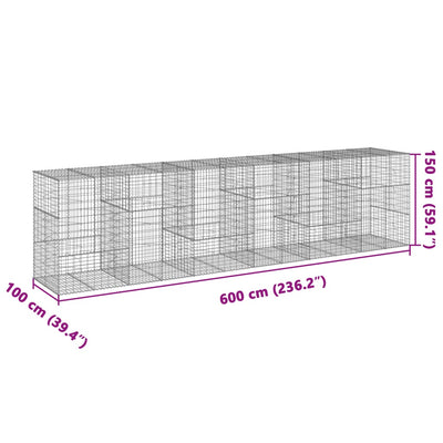 gabionkurv med cover 600x100x150 cm galvaniseret jern