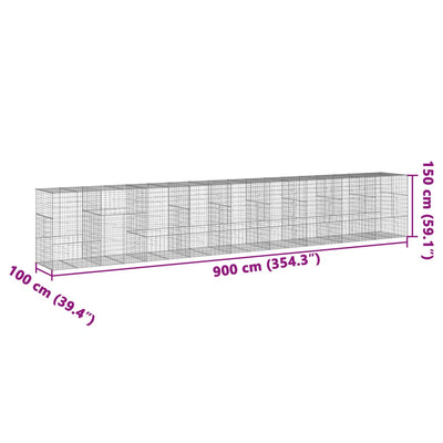 gabionkurv med cover 900x100x150 cm galvaniseret jern