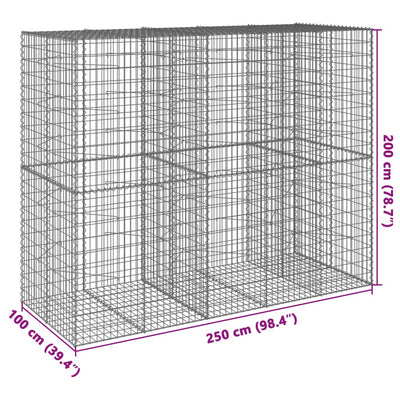 gabionkurv med cover 250x100x200cm galvaniseret jern