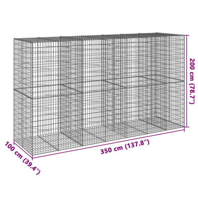 gabionkurv med cover 350x100x200 cm galvaniseret jern