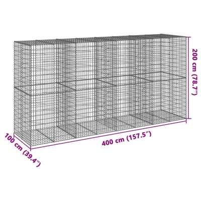 gabionkurv med cover 400x100x200 cm galvaniseret jern