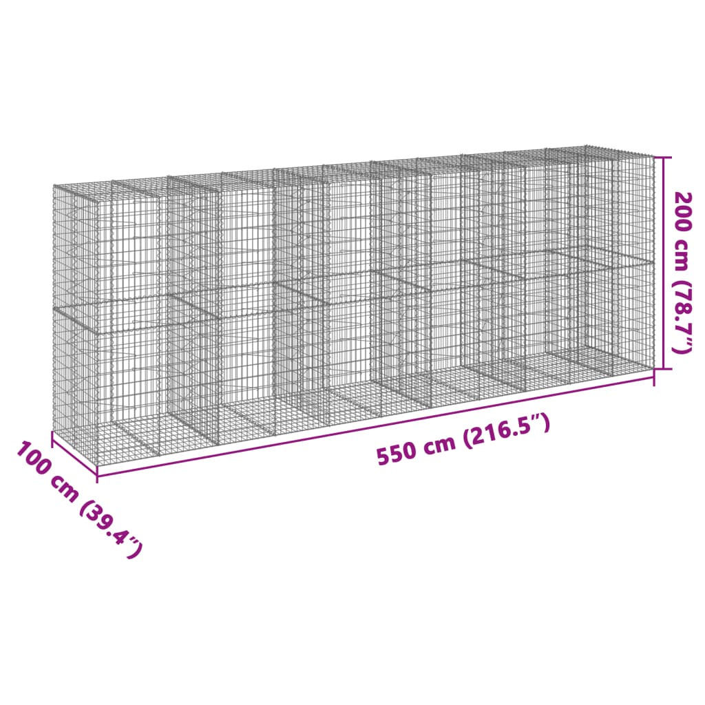 gabionkurv med cover 550x100x200 cm galvaniseret jern