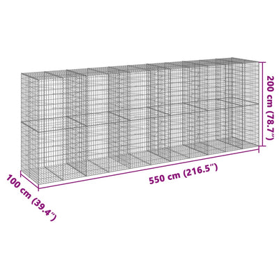 gabionkurv med cover 550x100x200 cm galvaniseret jern