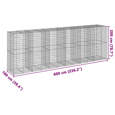 gabionkurv med cover 600x100x200 cm galvaniseret jern