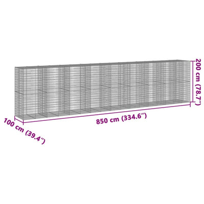 gabionkurv med cover 850x100x200 cm galvaniseret jern